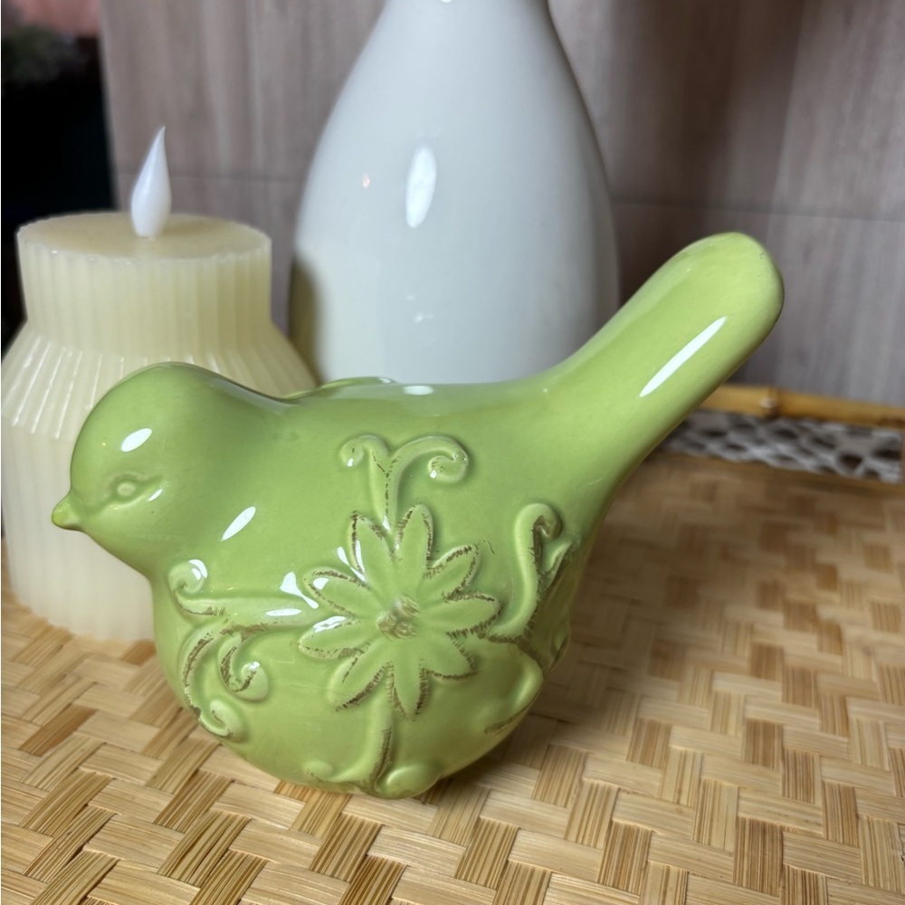 Floral Green Ceramic Bird Decor